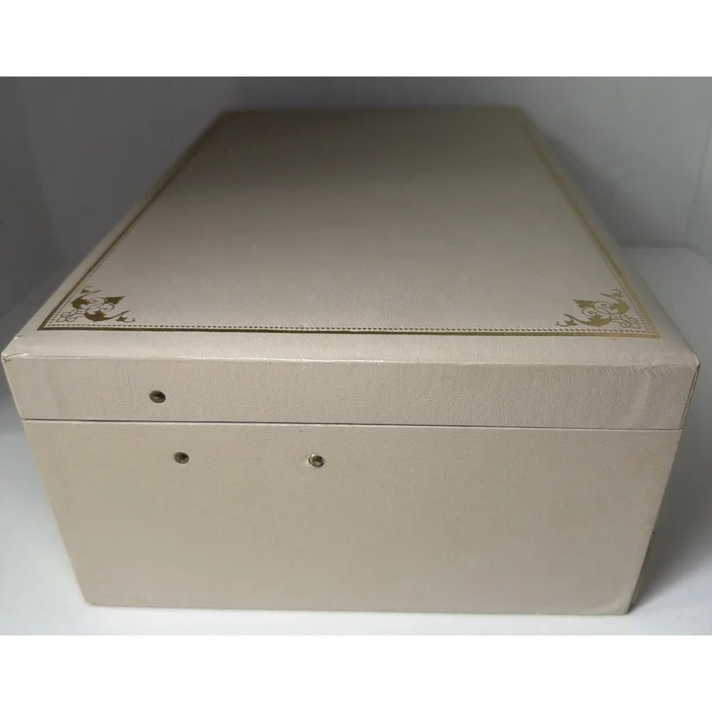 Vintage Mele 3-tier Jewelry Box Gold Trim/Cream With Taupe Interior